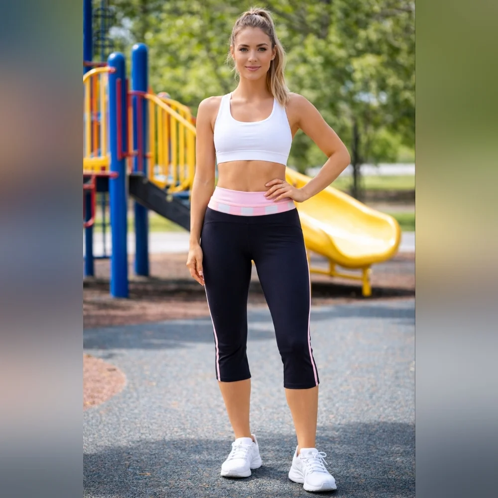 Lululemon Up The Pace Black & Pink Cropped Leggings Size 4